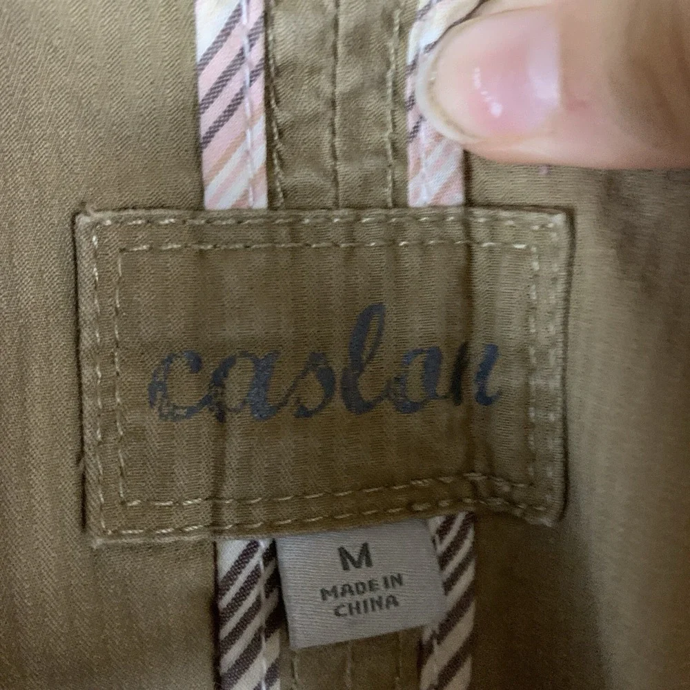 Caslon Jacket Women Medium Khaki Cargo Pockets 3/4‎ Sleeve Utility Safari